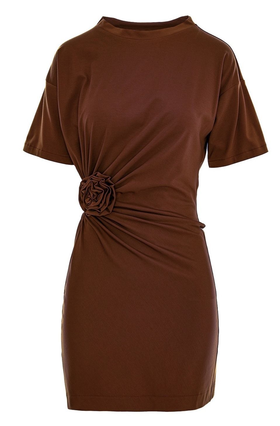 Carmen Mini Dress With Fixed Rosette Detail In Brown