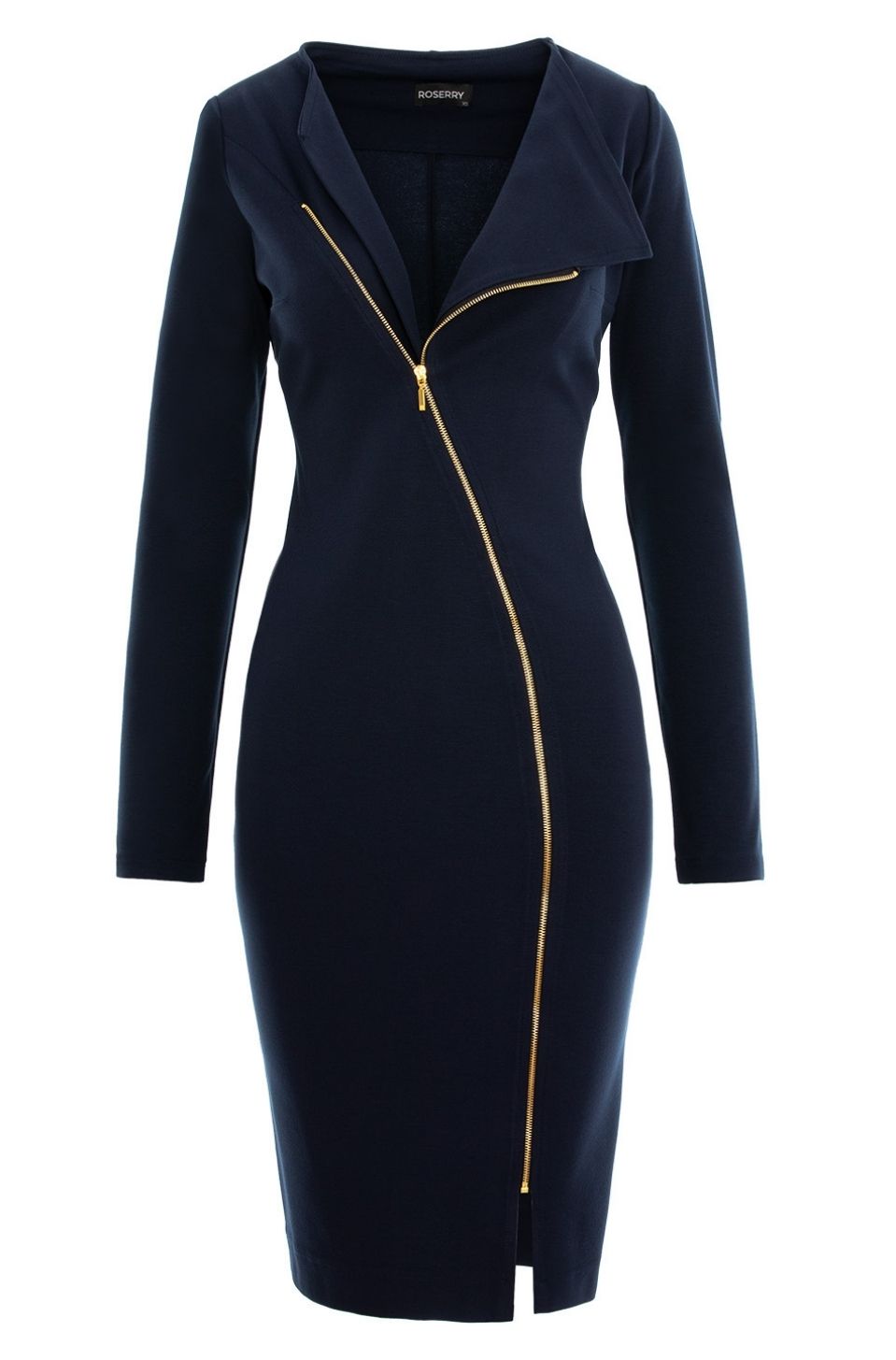Chelsea Zipped Long SleevesJersey Midi Dress In Navy