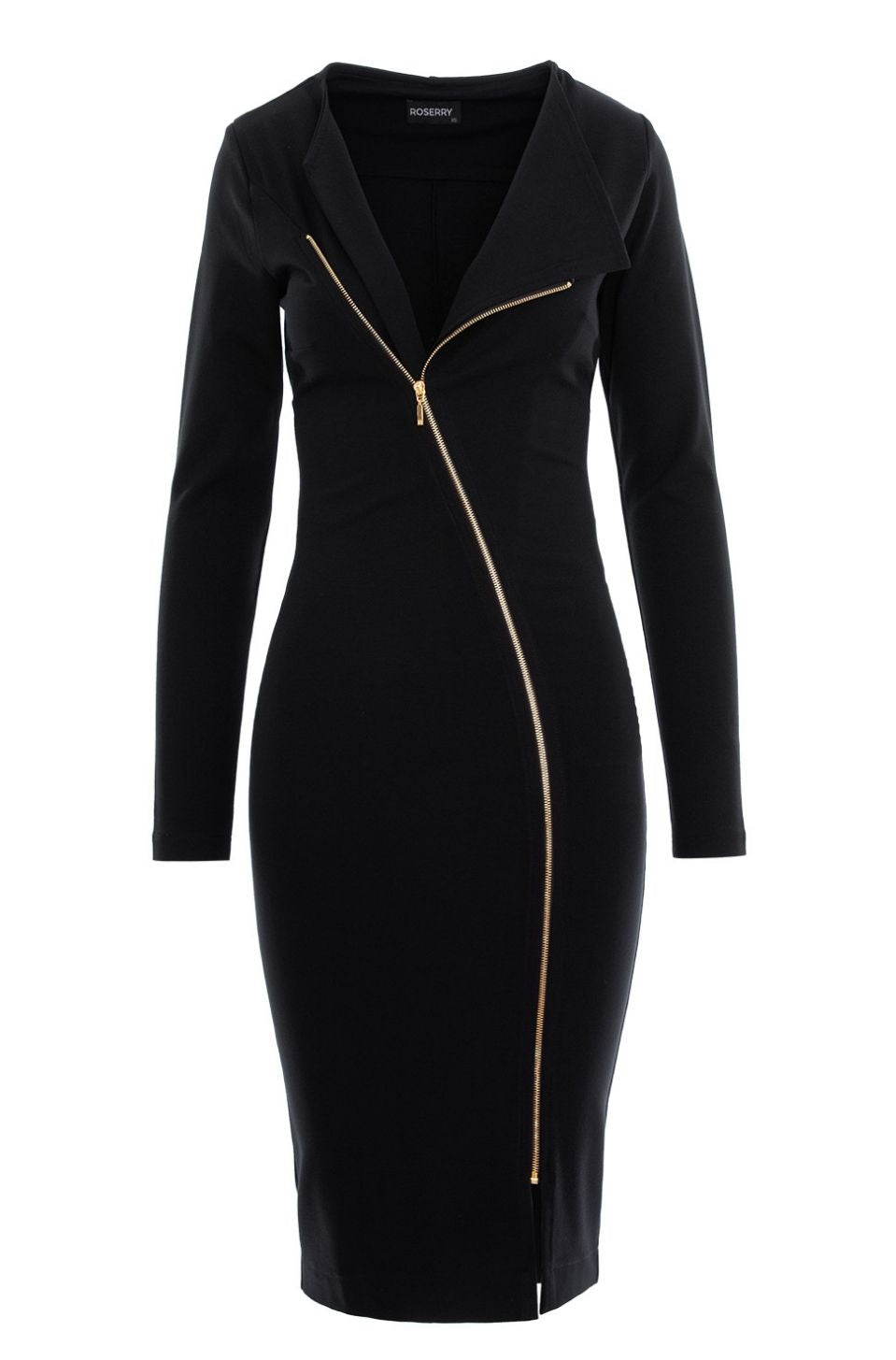 Chelsea Zipped Long Sleeves Jersey Midi Dress In Black