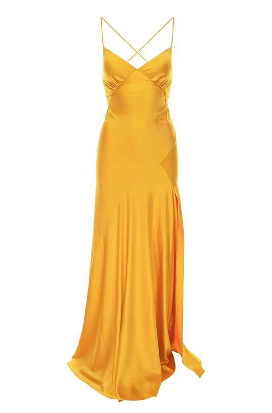 Seville Satin Maxi Dress In Yellow