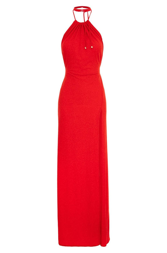 Havana Maxi Lurex Jersey Dress In Red