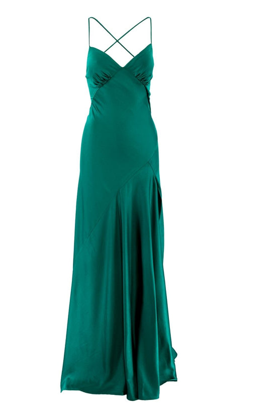 Seville Satin Viscose Maxi Dress In Emerald Green