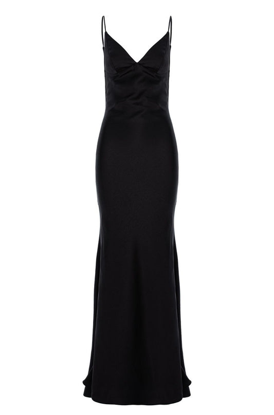 Como Satin Maxi Dress in Black