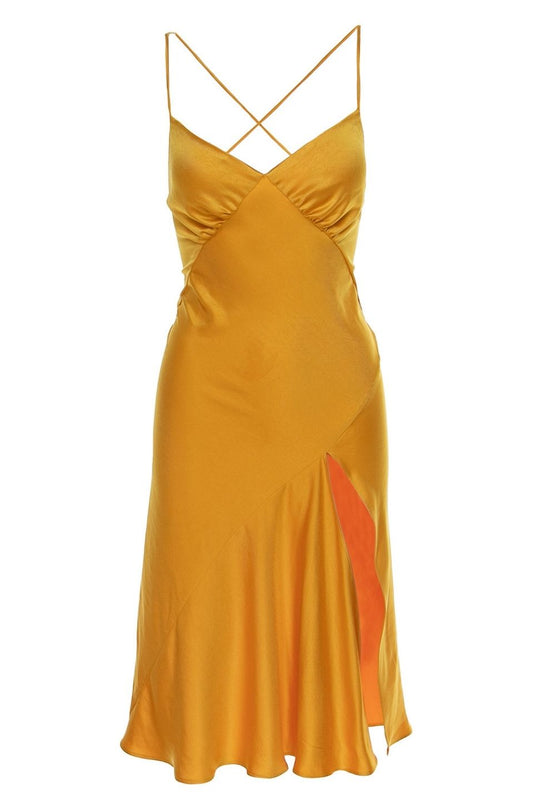 Seville Satin Midi Dress In Yellow