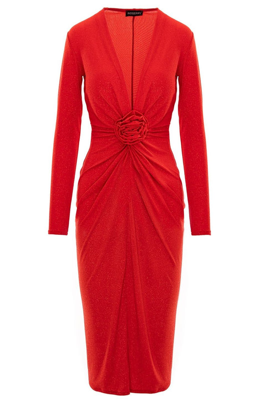Mallorca Lurex Jersey Midi Dress in Red