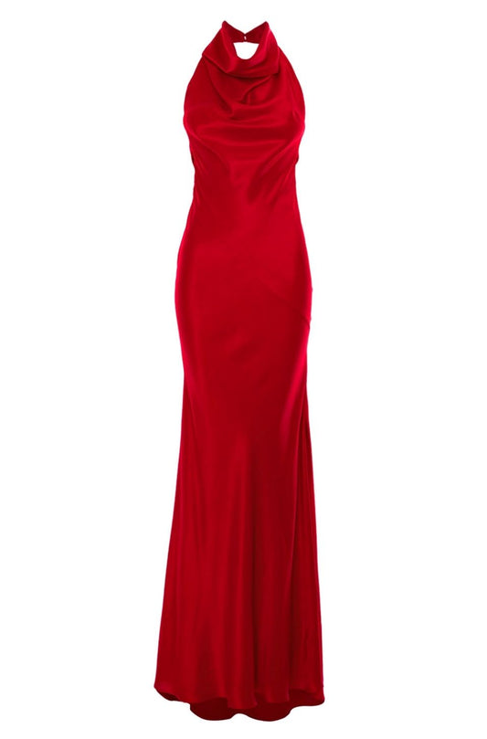 Capri Satin Maxi Dress in Red