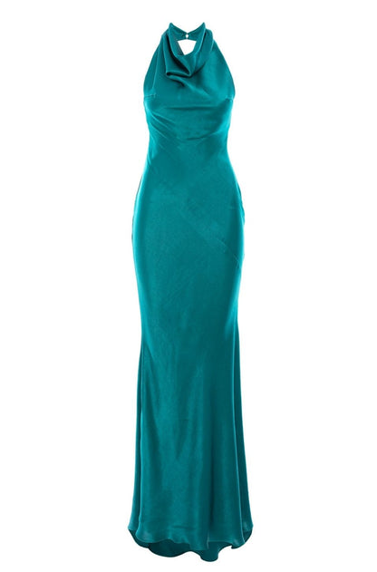 Capri Satin Maxi Dress in Emerald Green