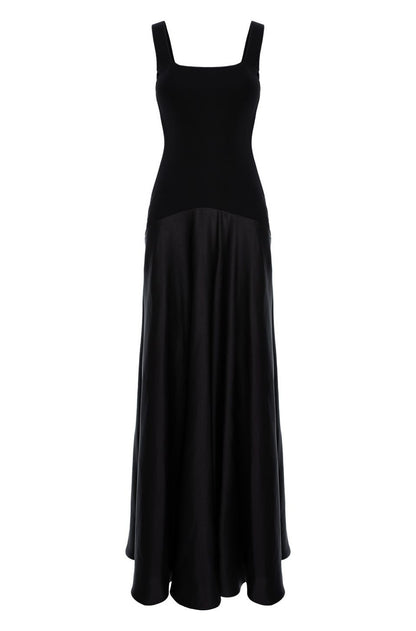 London Jersey Satin Maxi Dress In Black