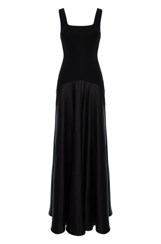 London Jersey Satin Maxi Dress In Black