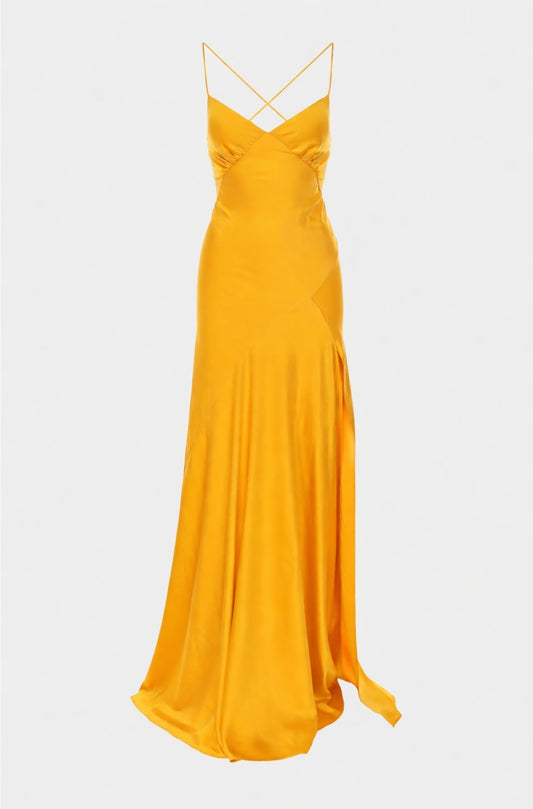 Seville Satin Maxi Dress In Yellow