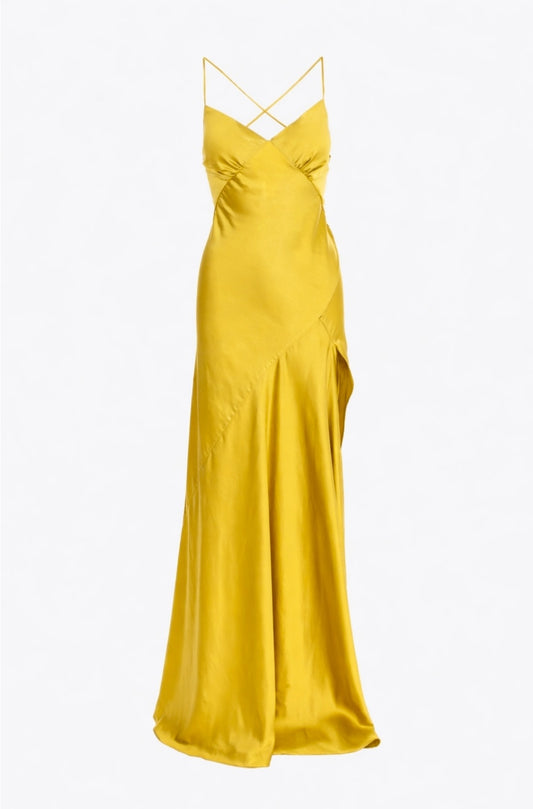 Seville Satin Maxi Dress In Lime