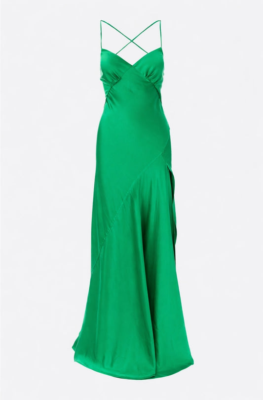 Seville Satin Maxi Dress In Green