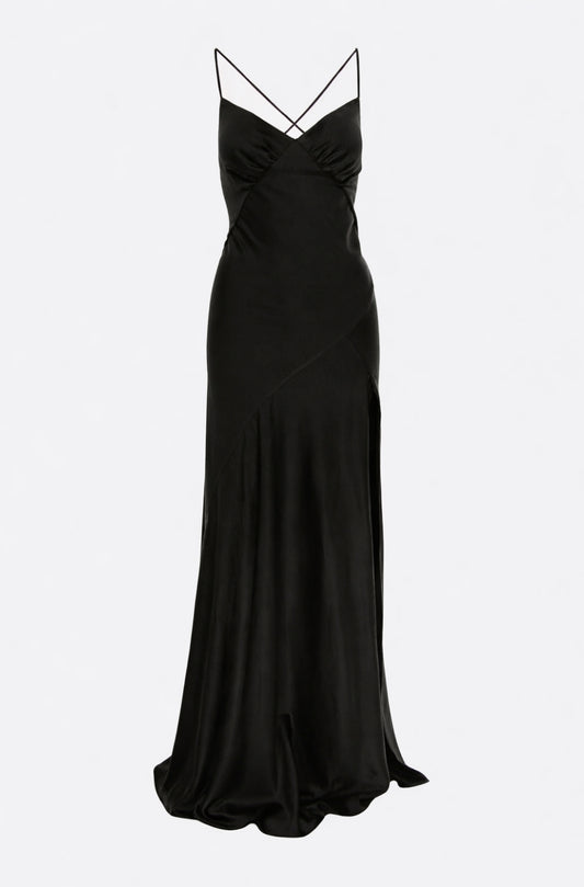 Seville Satin Maxi Dress In Black