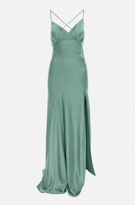 Seville Satin Maxi Dress In Teal