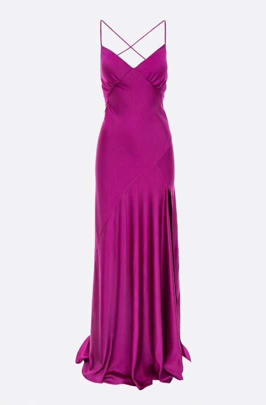 Seville Satin Maxi Dress In Fuchsia
