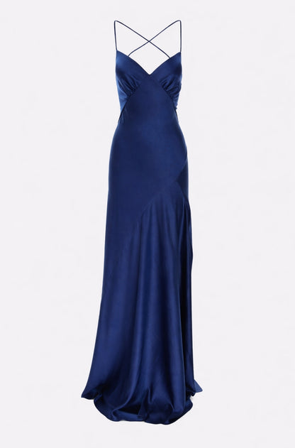 Seville Satin Maxi Dress In Navy