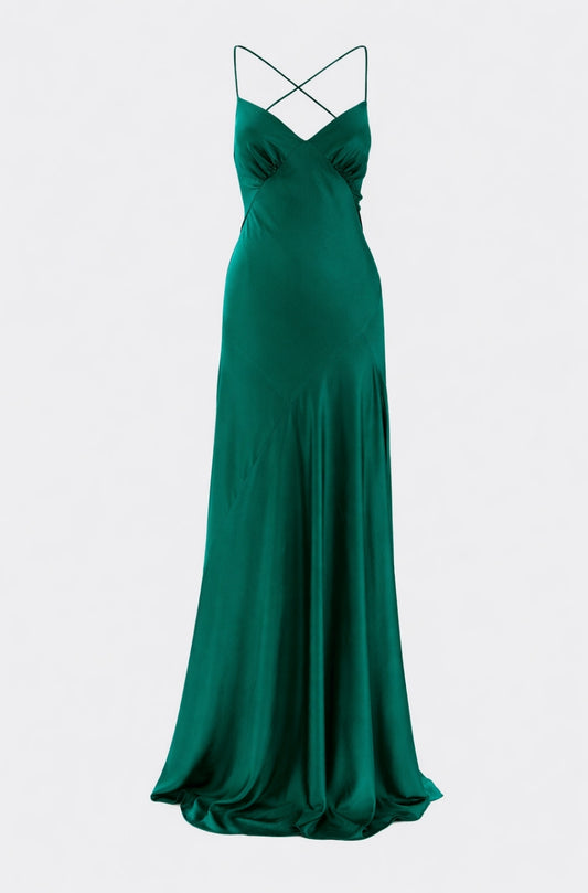 Seville Satin Maxi Dress In Emeralad Green