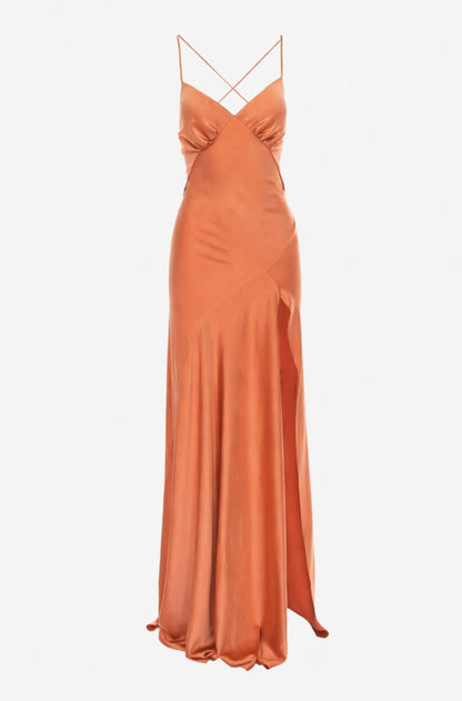 Seville Satin Maxi Dress In Orange Roserry.com Seville Satin Maxi Dress In Orange Roserry.com