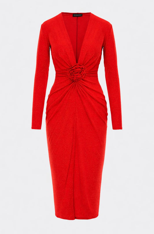 Mallorca Lurex Jersey Midi Dress in Red