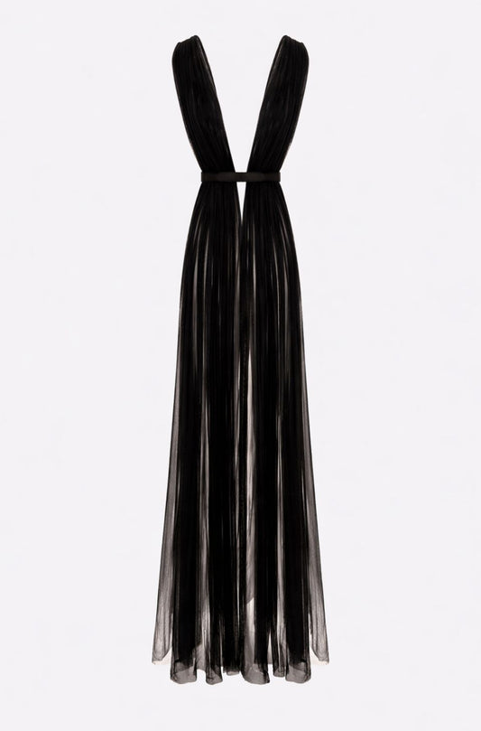 Santorini Cut Out Silk Tulle Dress in Black