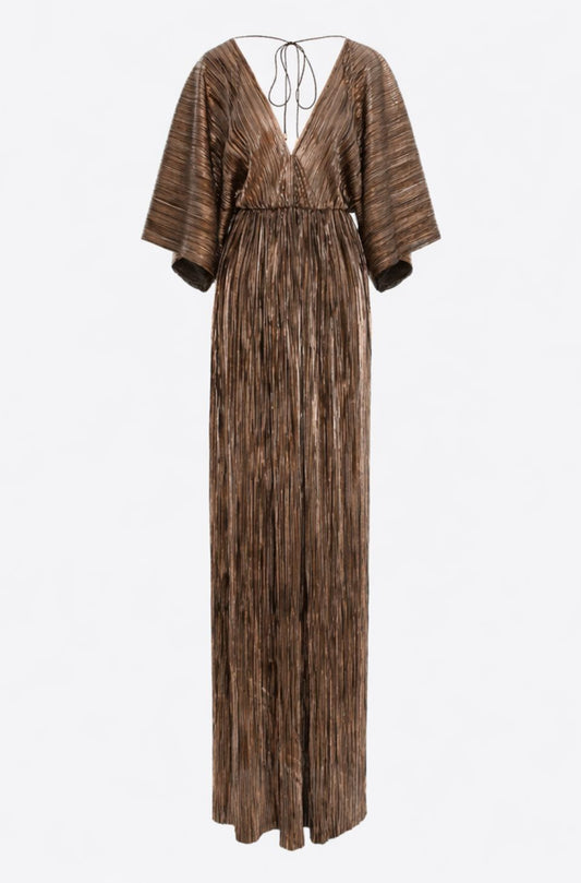 Athens Maxi Pleated Lurex Satin Dress In Gold