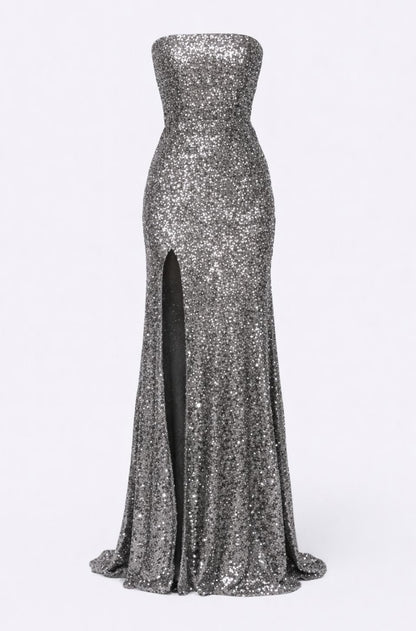 Cannes Sequins Maxi Dress In Silver