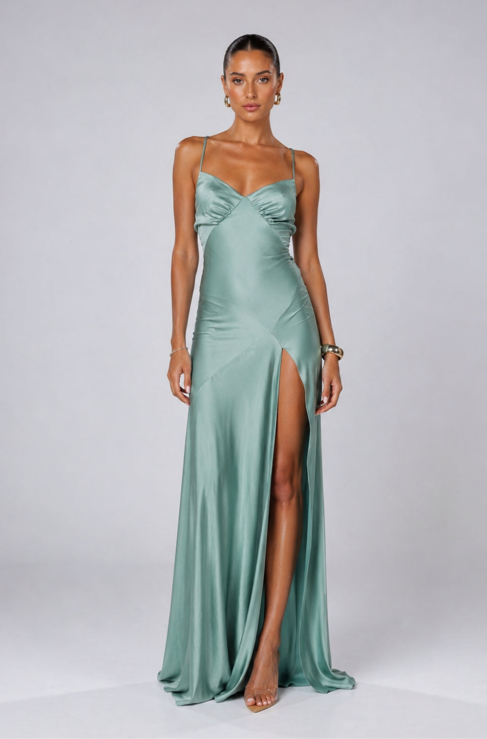 Seville Satin Maxi Dress In Teal