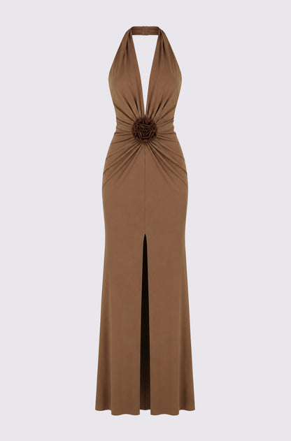 Mallorca Jersey Open back Maxi Dress in Mocha