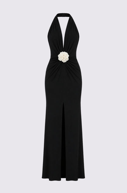 Mallorca Jersey Open back Maxi Dress in Black