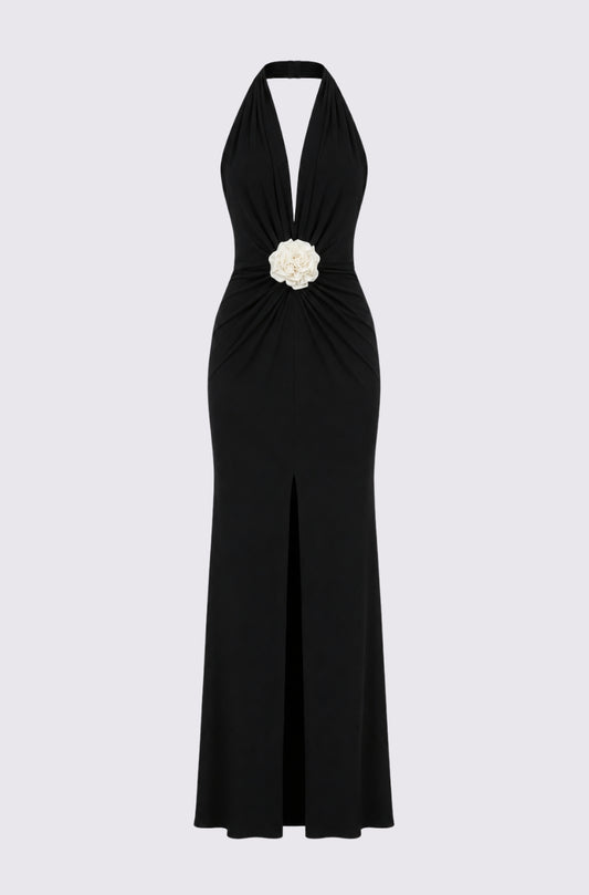 Mallorca Jersey Open back Maxi Dress in Black