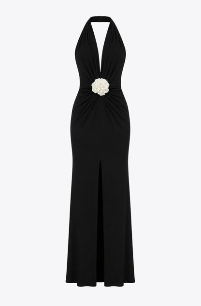 Mallorca Jersey Open back Maxi Dress in Black