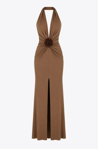 Mallorca Jersey Open back Maxi Dress in Mocha