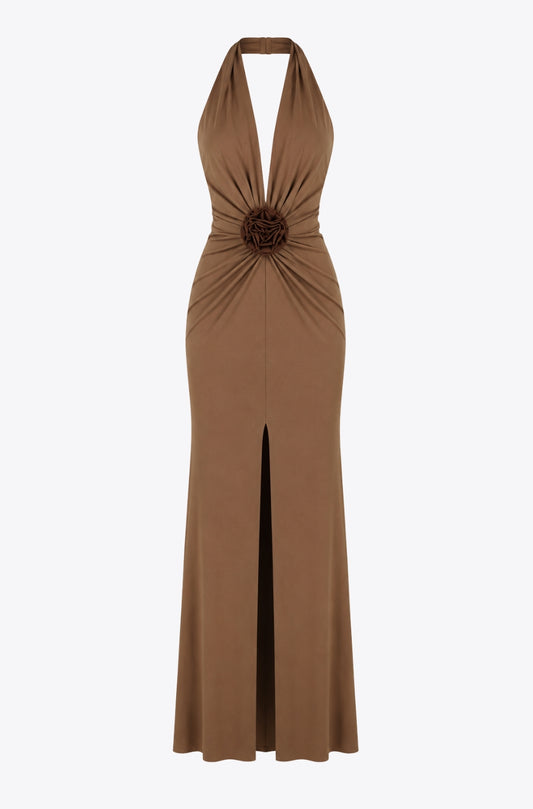 Mallorca Jersey Open back Maxi Dress in Mocha