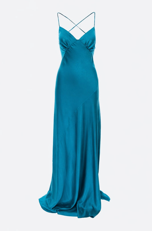 Seville Satin Maxi Dress In Turquoise