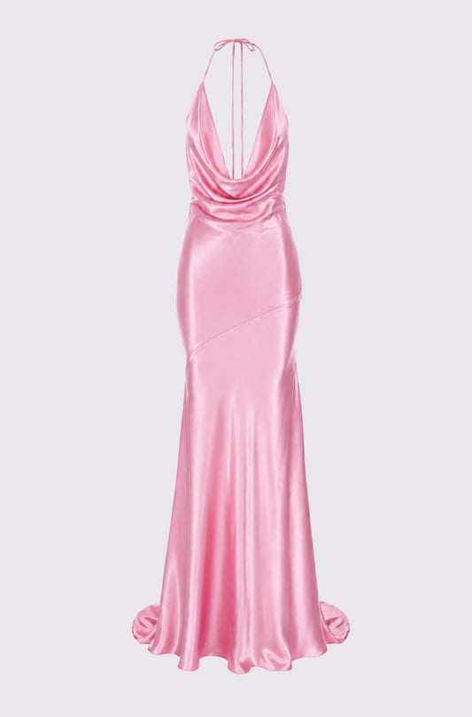 Ibiza Satin Maxi Dress In Pink