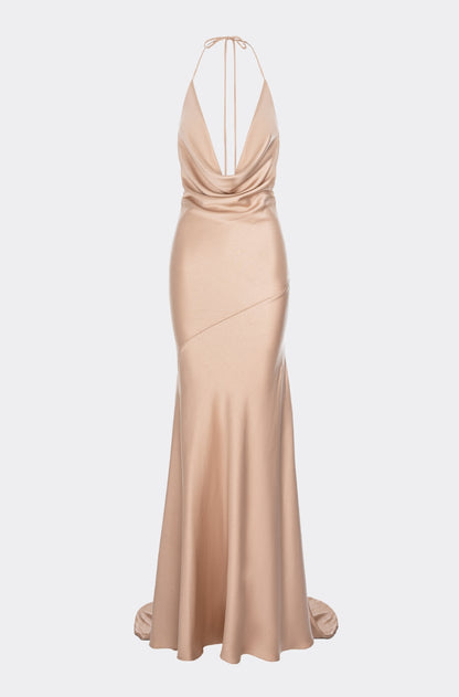 Ibiza Satin Maxi Dress In Beige