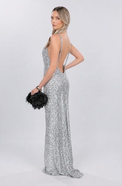 MARGOT SEQUIN MAXI DRESS SILVER