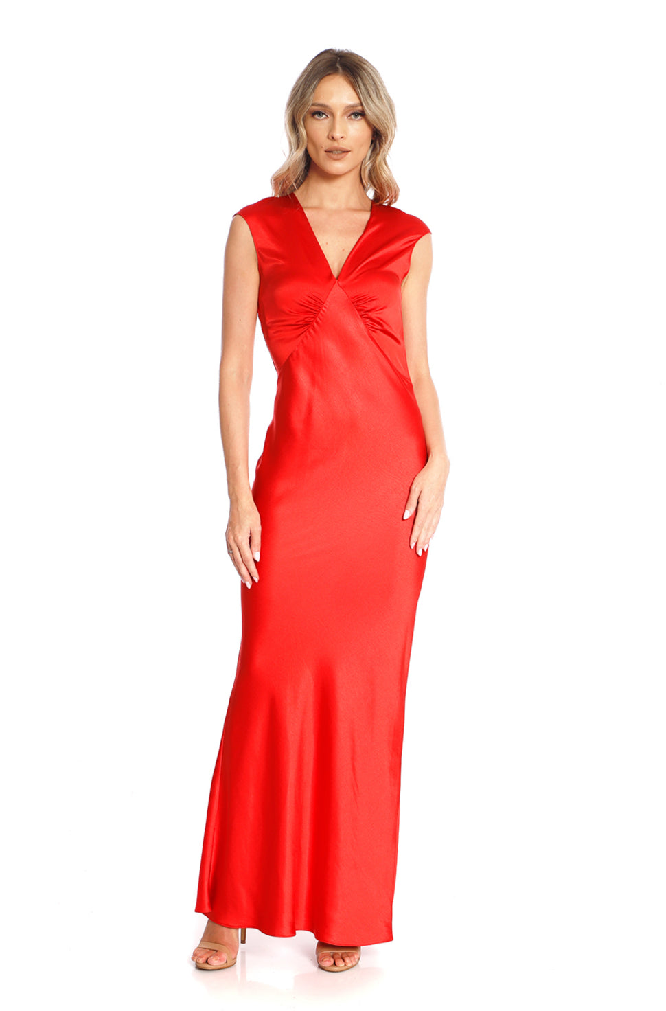 Cali Maxi Satin Dress In Coral Red