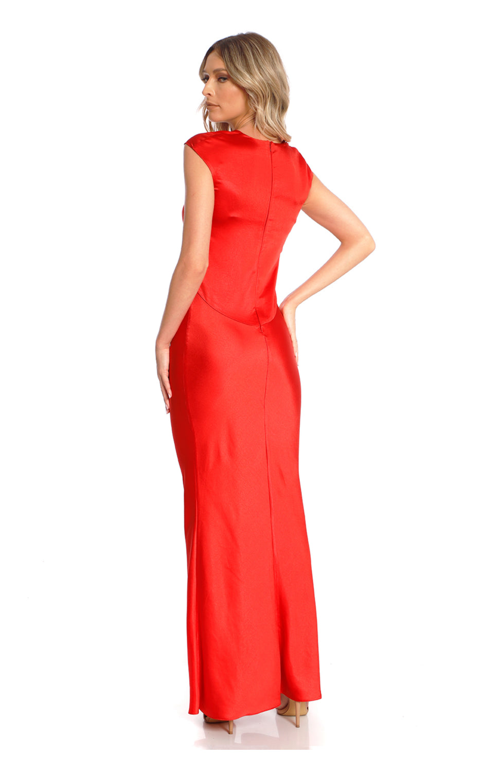 Cali Maxi Satin Dress In Coral Red