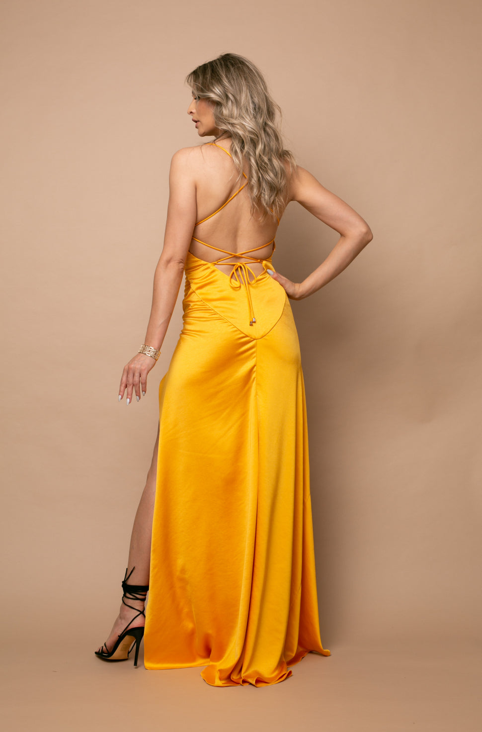 Seville Satin Maxi Dress In Yellow – Roserry.com