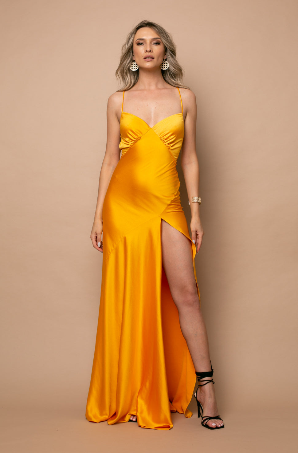 Seville Satin Maxi Dress In Yellow – Roserry.com