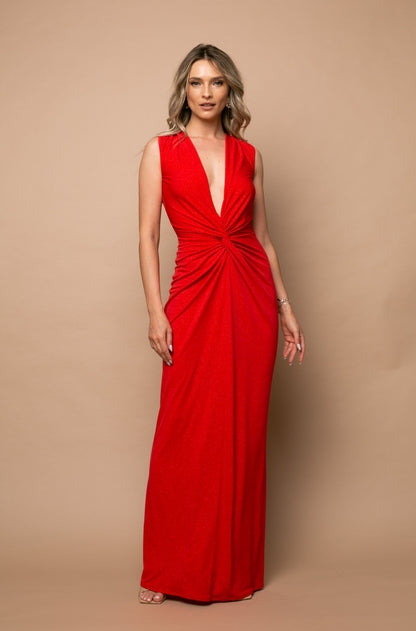 Mallorca Glitter Jersey Maxi Dress In Red