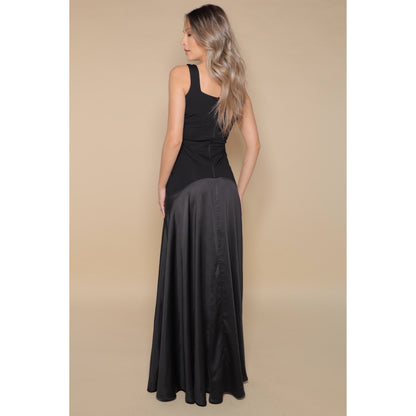 London Jersey Satin Maxi Dress In Black