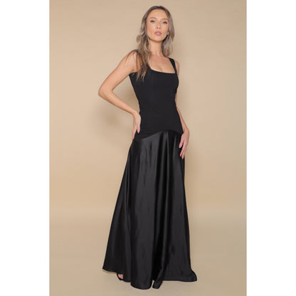 London Jersey Satin Maxi Dress In Black
