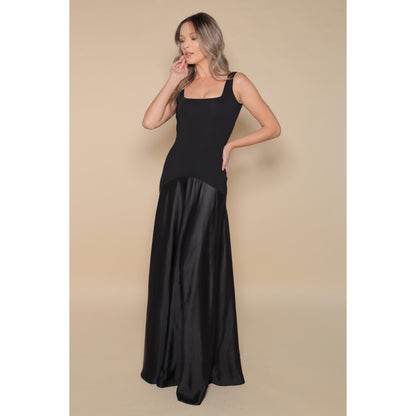 London Jersey Satin Maxi Dress In Black