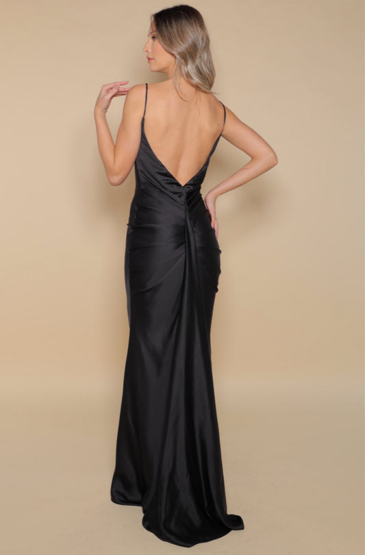 Como Satin Maxi Dress in Black