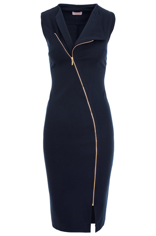 Chelsea Zipped Sleeveless Jersey Midi Dress In Navy