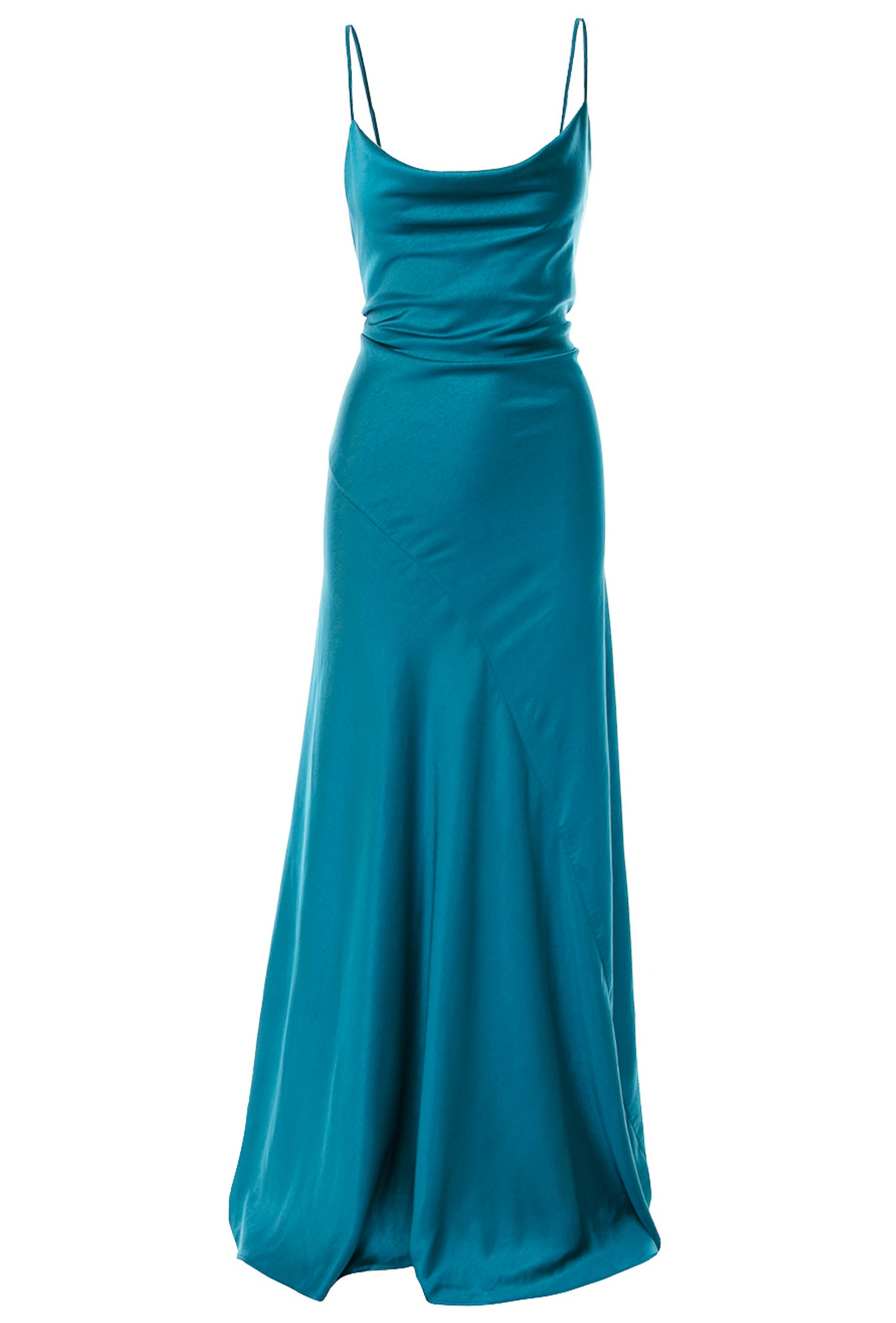 Tulum Cowl Neck Satin Maxi Dress In Turquoise
