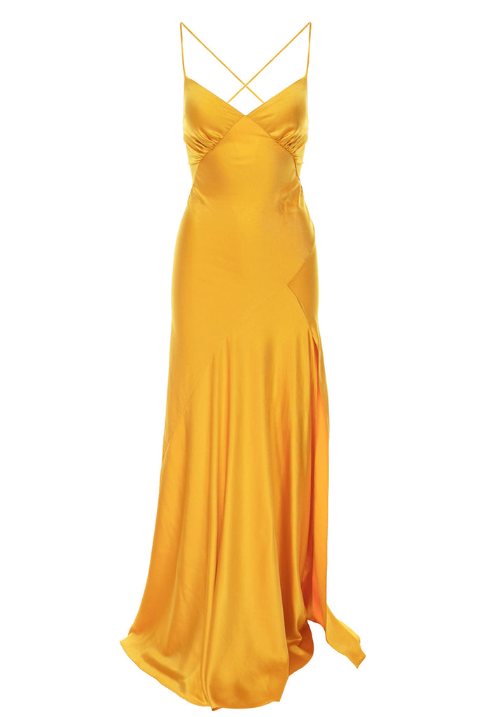 Seville Satin Maxi Dress In Yellow