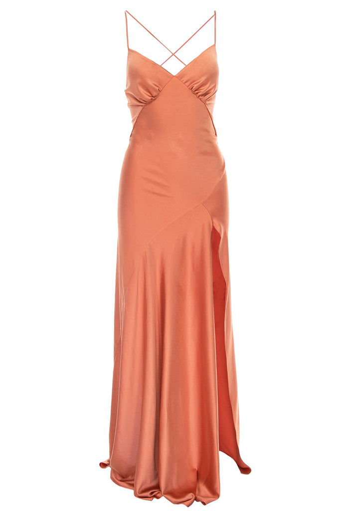 Sicily Satin Maxi Dress, Rust